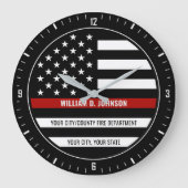 Individuelle Name FireFighter Thin Red Line Feuerw Große Wanduhr (Vorderseite)