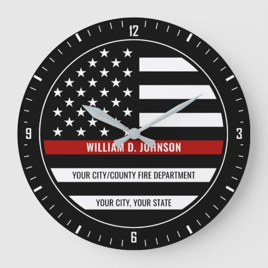 Individuelle Name FireFighter Thin Red Line Feuerw Große Wanduhr (Vorderseite)