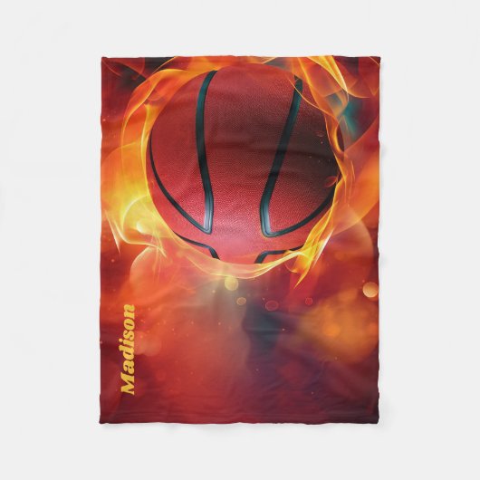Individuelle Name Flaming Basketball Fleecedecke (Vorderseite)