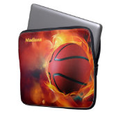Individuelle Name Flaming Basketball Laptopschutzhülle (Vorderseite Links)