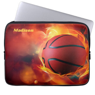 Individuelle Name Flaming Basketball Laptopschutzhülle