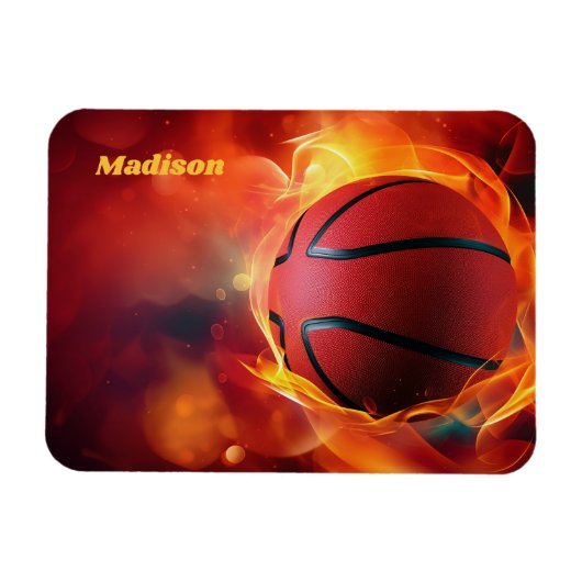 Individuelle Name Flaming Basketball Magnet (Horizontal)