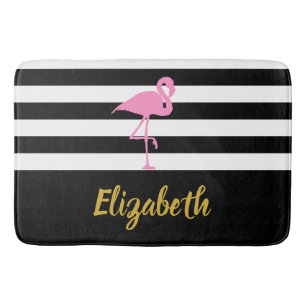 Individuelle Name Flamingo auf schwarzen und weiße Badematte
