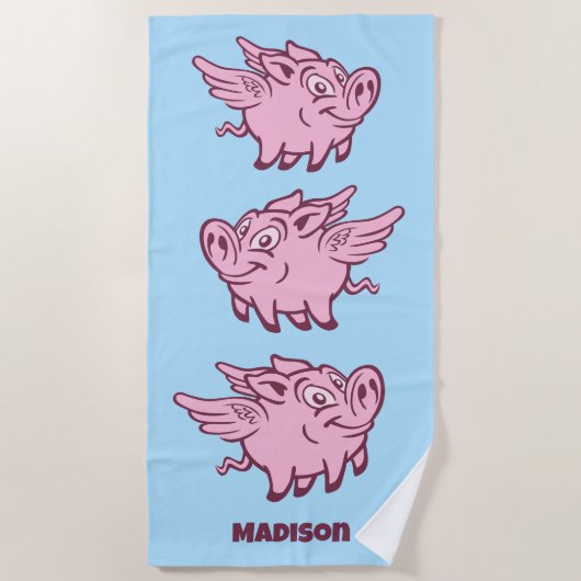 Individuelle Name Fliegende Schweine Strandtuch (Vorderseite)