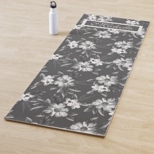 Individuelle Name Floral Black Grau Yoga Mat Yogamatte