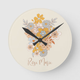 Individuelle Name Floral Boho Kinderzimmer Runde Wanduhr