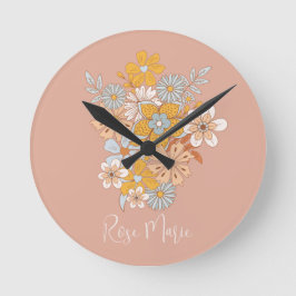 Individuelle Name Floral Boho Kinderzimmer Runde Wanduhr