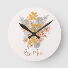 Individuelle Name Floral Boho Kinderzimmer Runde Wanduhr