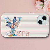 Individuelle Name | Floral Butterfly Initial Blue, Case-Mate iPhone Hülle