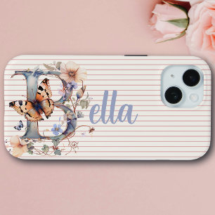 Individuelle Name Floral Butterfly Initial Blue Case-Mate iPhone Hülle