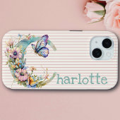Individuelle Name | Floral Butterfly Initial Paste Case-Mate iPhone Hülle