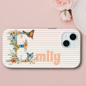 Individuelle Name | Floral Butterfly Initial Peach Case-Mate iPhone Hülle