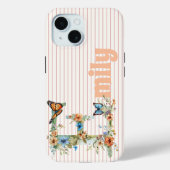 Individuelle Name | Floral Butterfly Initial Peach Case-Mate iPhone Hülle (Rückseite)