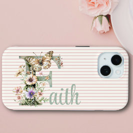 Individuelle Name | Floral Butterfly Initial Sage  Case-Mate iPhone Hülle