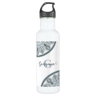 Individuelle Name Floral Harmony Gray Monotone Man Edelstahlflasche