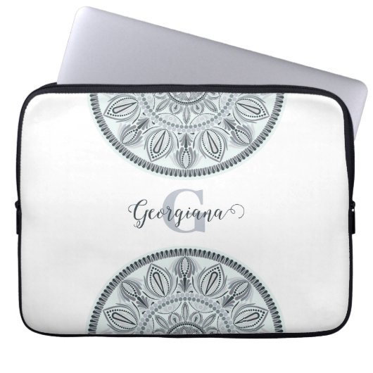 Individuelle Name Floral Harmony Gray Monotone Man Laptopschutzhülle (Vorderseite)