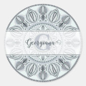 Individuelle Name Floral Harmony Gray Monotone Man Runder Aufkleber (Vorderseite)