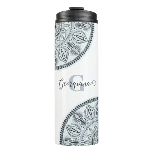Individuelle Name Floral Harmony Gray Monotone Man Thermosbecher (Vorderseite)
