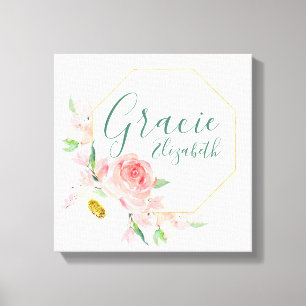 Individuelle Name Floral Kinderzimmer Unterschrift Leinwanddruck