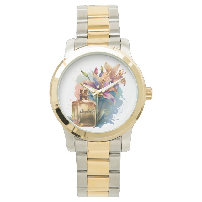 Individuelle Name Floral Parfüm Flasche eWatch Armbanduhr (Vorderseite)
