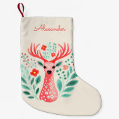 Individuelle Name Floral Reindeer Kleiner Weihnachtsstrumpf (Vorderseite)
