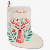 Individuelle Name Floral Reindeer Kleiner Weihnachtsstrumpf (Vorderseite)