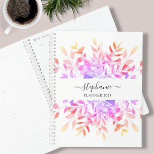 Individuelle Name Floral Watercolor Planer
