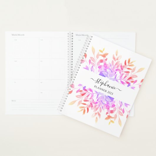 Individuelle Name Floral Watercolor Planer (Anzeige)