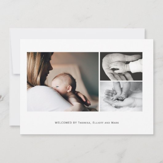 Individuelle Name Foto Collage Baby Boy Neugeboren Ankündigung (Rückseite)