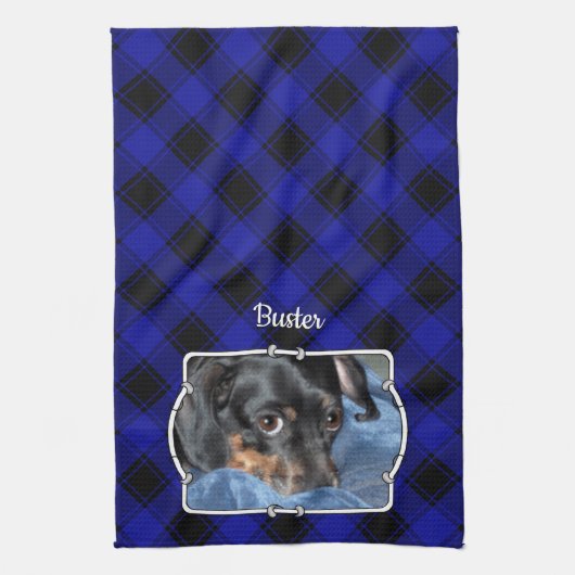 Individuelle Name Foto Frame Classic Blau & Schwar Geschirrtuch (Vertikal)