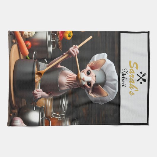 Individuelle Name Foto Funny Sphynx Cat Koch Cook' Geschirrtuch (Horizontal)