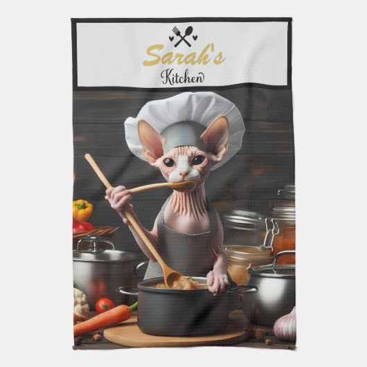 Individuelle Name Foto Funny Sphynx Cat Koch Cook' Geschirrtuch (Vertikal)