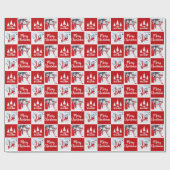 Individuelle Name Foto Muster Red Frohe Weihnachte Geschenkpapier (Flach)