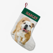 Individuelle Name Foto Retro Typografie Grün Rot Kleiner Weihnachtsstrumpf (Vorderansicht (hängend))