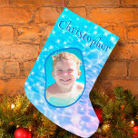 Individuelle Name Foto Sparkling Wasserpfeife Schw Kleiner Weihnachtsstrumpf<br><div class="desc">Blaue Schwimmbecken Wasserarme Design für Schwimmer,  Surfer,  Taucher,  Strandliebhaber,  maßgeschneidertes Foto Kleines Weihnachtsfest Strumpf</div>