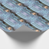 Individuelle Name Foto Textnachricht Blue Retireme Geschenkpapier (Ecke)