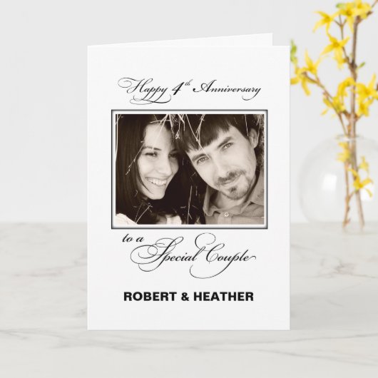 Individuelle Name/Foto zum vierten Mal zum Jahrest Karte (Gelbe Blume)