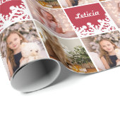 Individuelle Name & Fotolage Rotes Weißes Schneefl Geschenkpapier (Rolleneckpunkt)