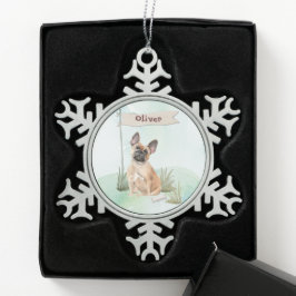 Individuelle Name Französischer Bulldogge Schneeflocken Zinn-Ornament