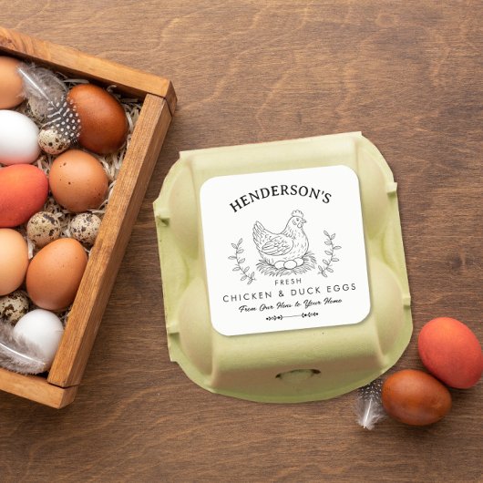 Individuelle Name "Frische Eier", Eierkarton Quadratischer Aufkleber
