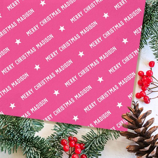 Individuelle Name Frohe Weihnachtstypografie Pink Seidenpapier