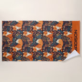 Individuelle Name-Füchse und Blattmuster Strandtuch (Vorderseite)