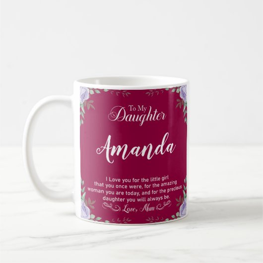 Individuelle Name Fuchsia-Nachricht für Tochter au Kaffeetasse (Links)