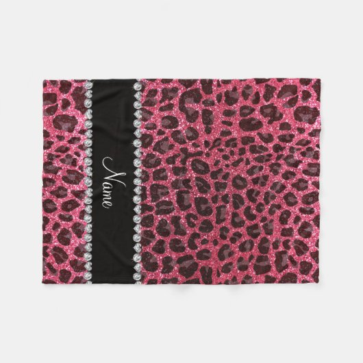 Individuelle Name Fuchsia Rosa Glitzer Leopard Fleecedecke (Vorderseite (Horizontal))