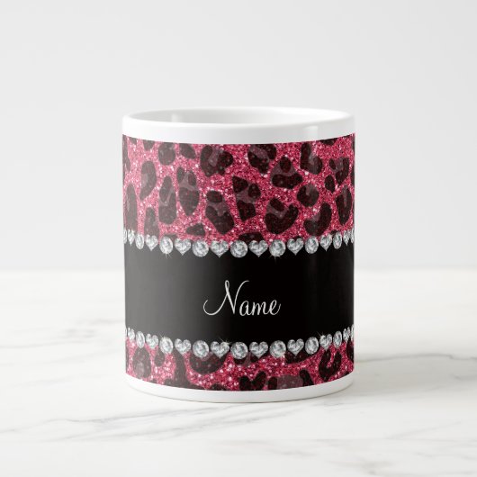 Individuelle Name Fuchsia Rosa Glitzer Leopard Jumbo-Tasse (Vorderseite)