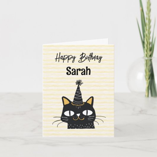 Individuelle Name Funny Black Cat Happy Birthday C Einladung (Vorderseite)