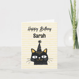 Individuelle Name Funny Black Cat Happy Birthday C Einladung