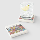 Individuelle Name Funny Cats Illustration Steinuntersetzer (Seitenansicht)