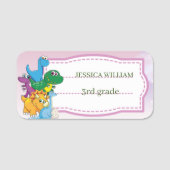 Individuelle Name Funny Dinosaur, Blätter 3. Klass Namensschild (Vorderseite)