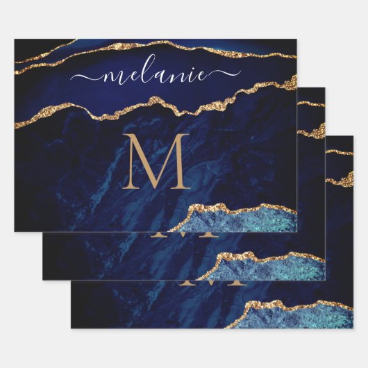 Individuelle Name für das blaue Marmorpapier Geschenkpapier Set (Set)